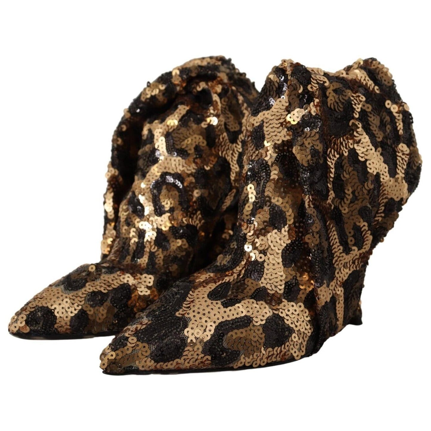 Dolce & Gabbana Elegant Leopard Sequin Knee-High Boots Dolce & Gabbana Black