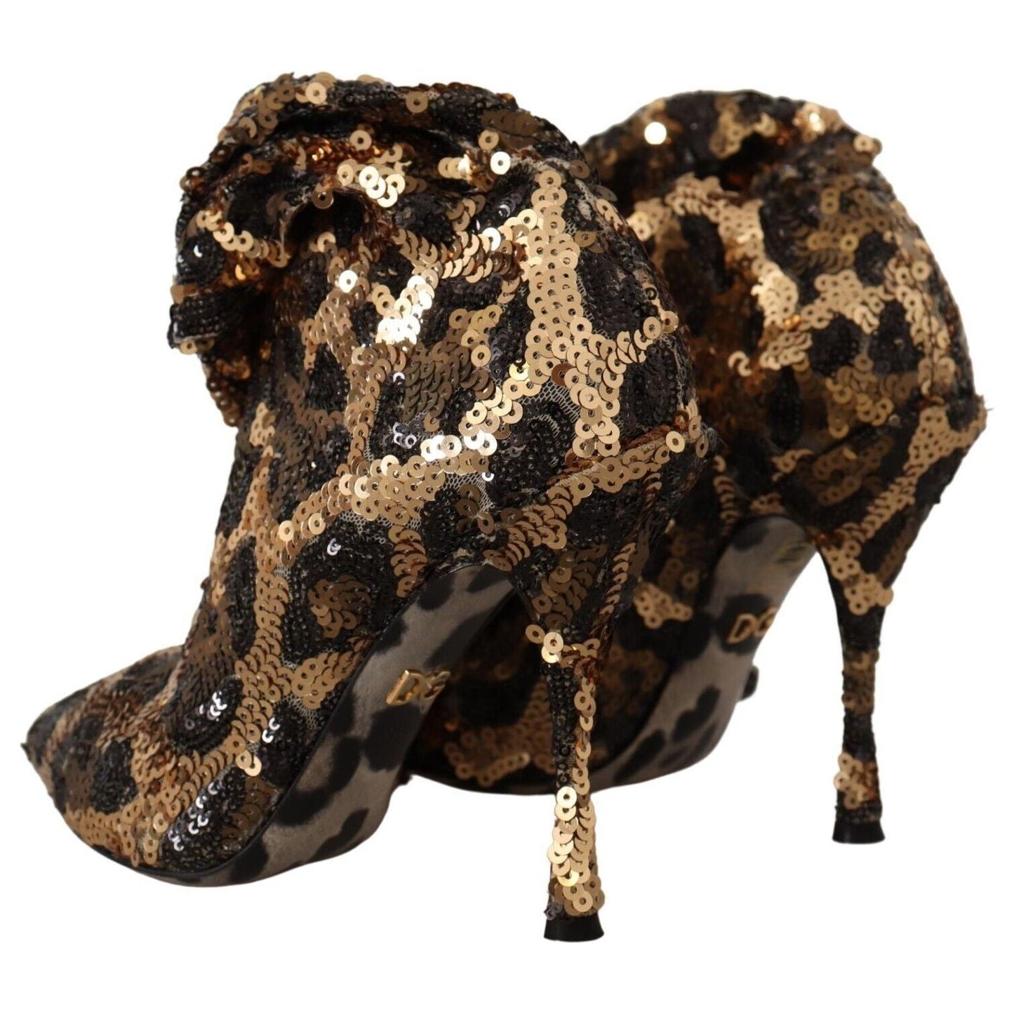 Dolce & Gabbana Elegant Leopard Sequin Knee-High Boots Dolce & Gabbana Black