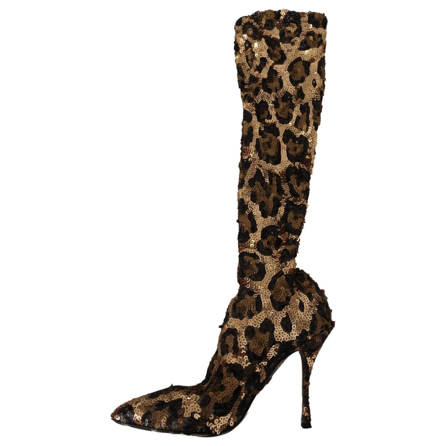 Dolce & Gabbana Elegant Leopard Sequin Knee-High Boots Dolce & Gabbana Black