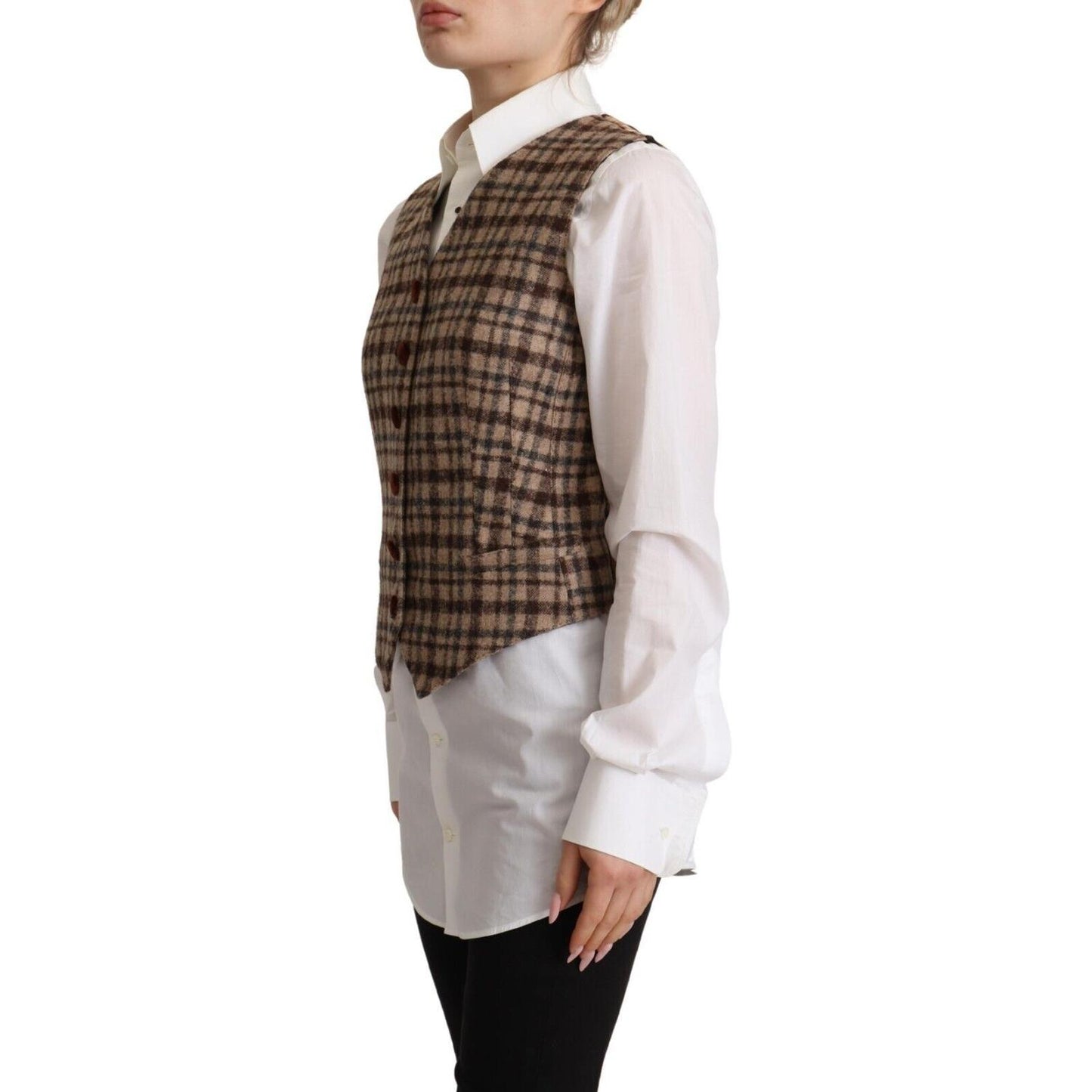 Dolce & Gabbana Elegant Checkered V-Neck Sleeveless Vest Top Dolce & Gabbana Gray