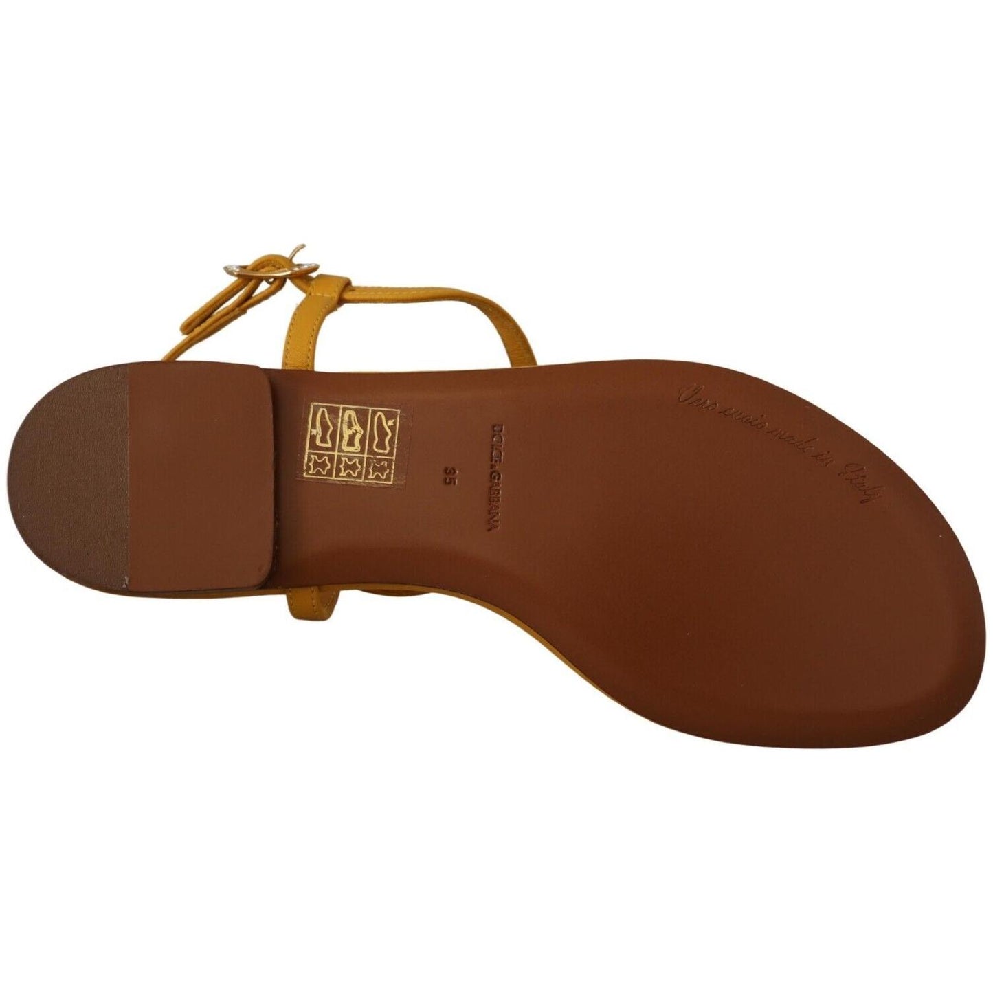 Dolce & Gabbana Mustard T-Strap Flat Sandals with Heart Embellishment Dolce & Gabbana Saddle Brown