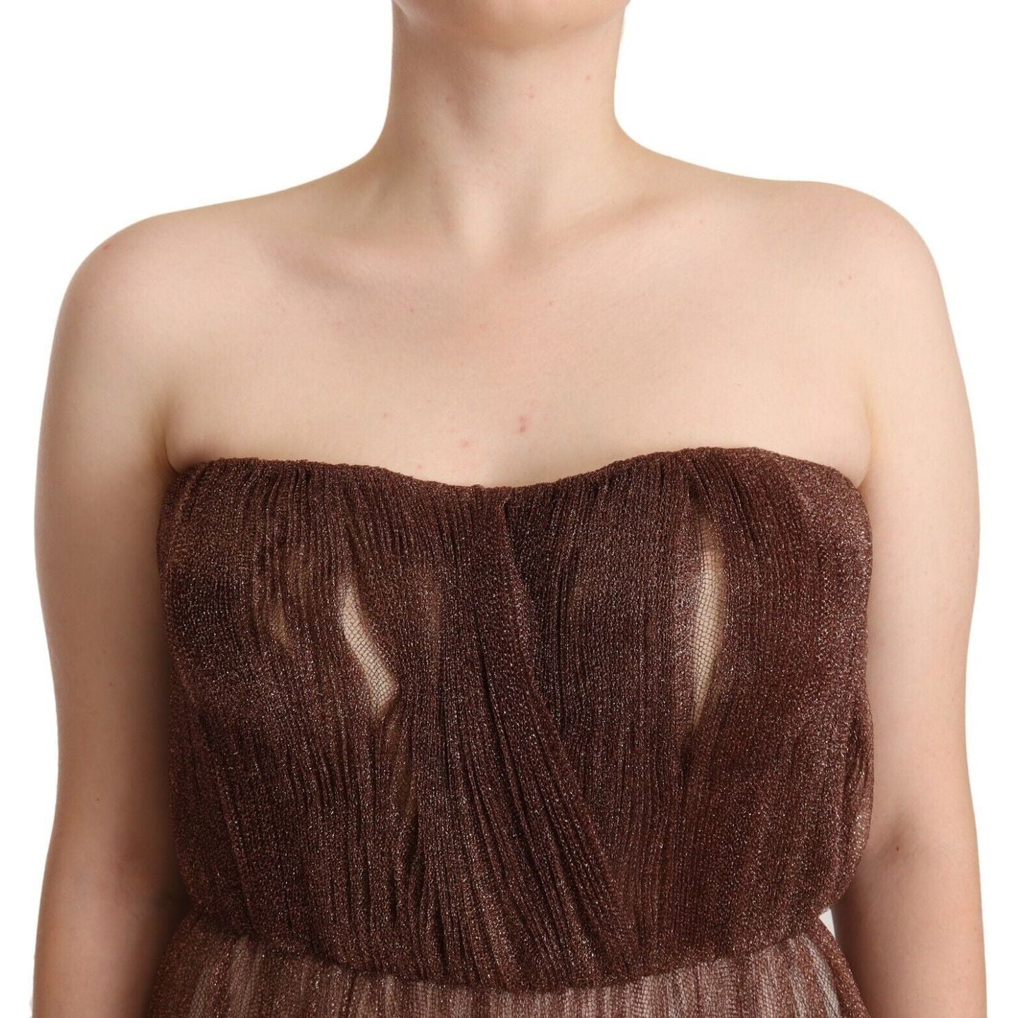 Dolce & Gabbana Elegant Metallic Bronze Long Gown Dolce & Gabbana Wheat
