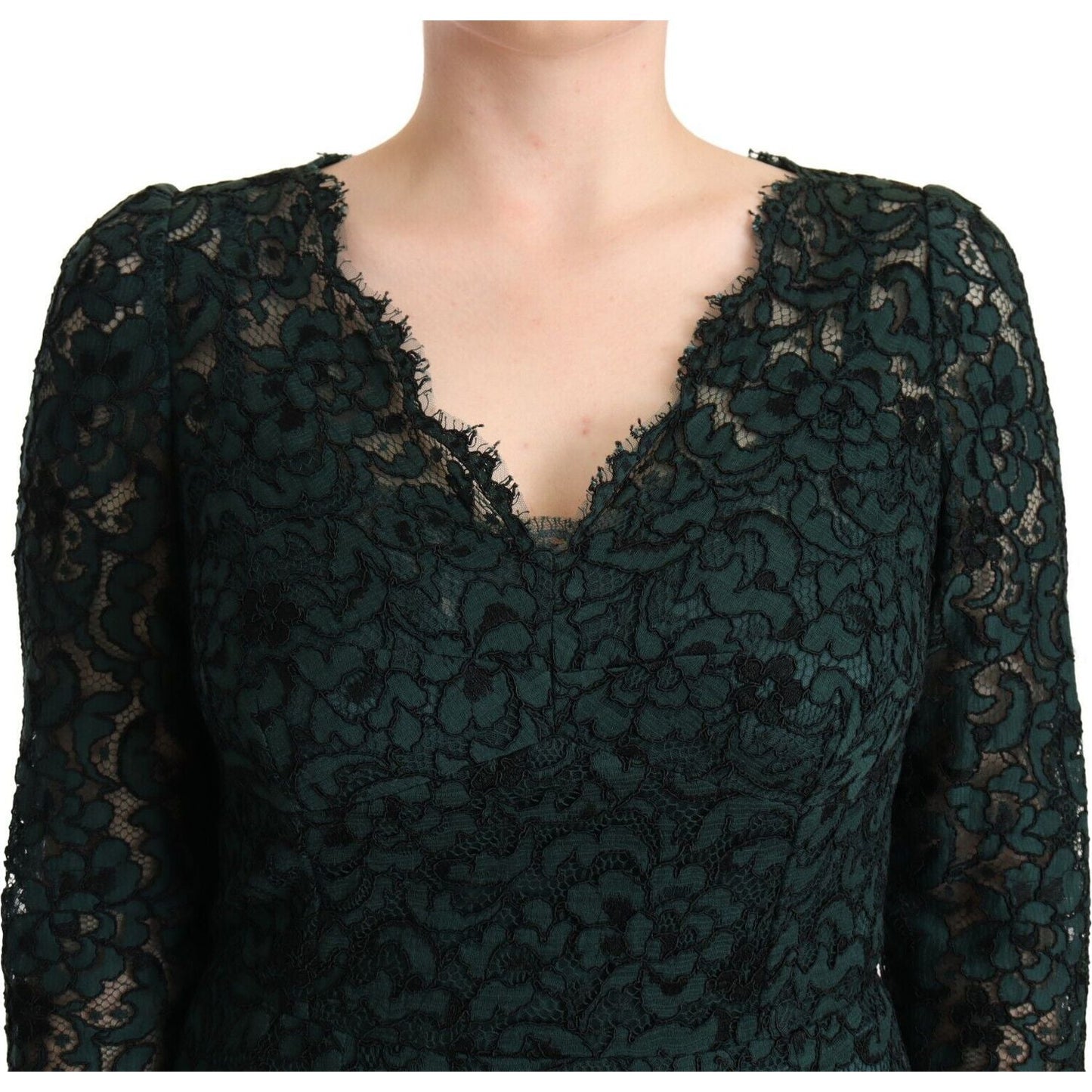 Dolce & Gabbana Elegant Lace Floor-Length V-Neck Dress Dolce & Gabbana Black