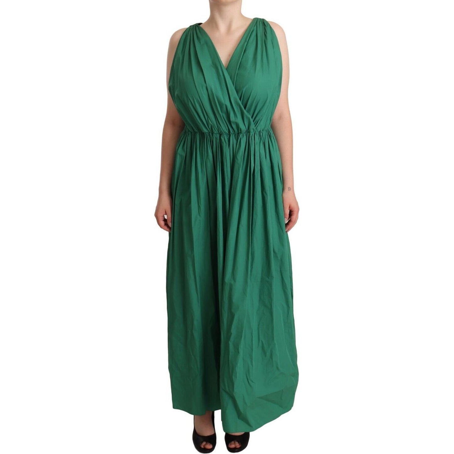 Dolce & Gabbana Elegant Deep Green Sleeveless A-Line Dress Dolce & Gabbana Dark Slate Gray