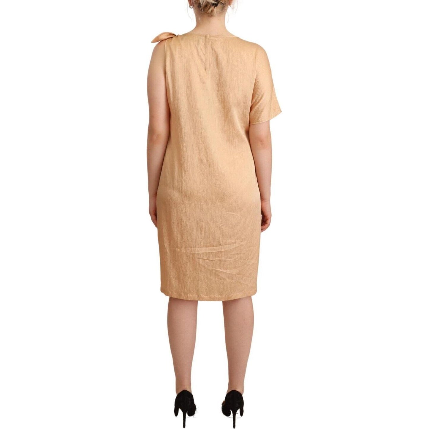 Moschino Elegant One-Sleeve Beige Shift Dress Moschino Tan