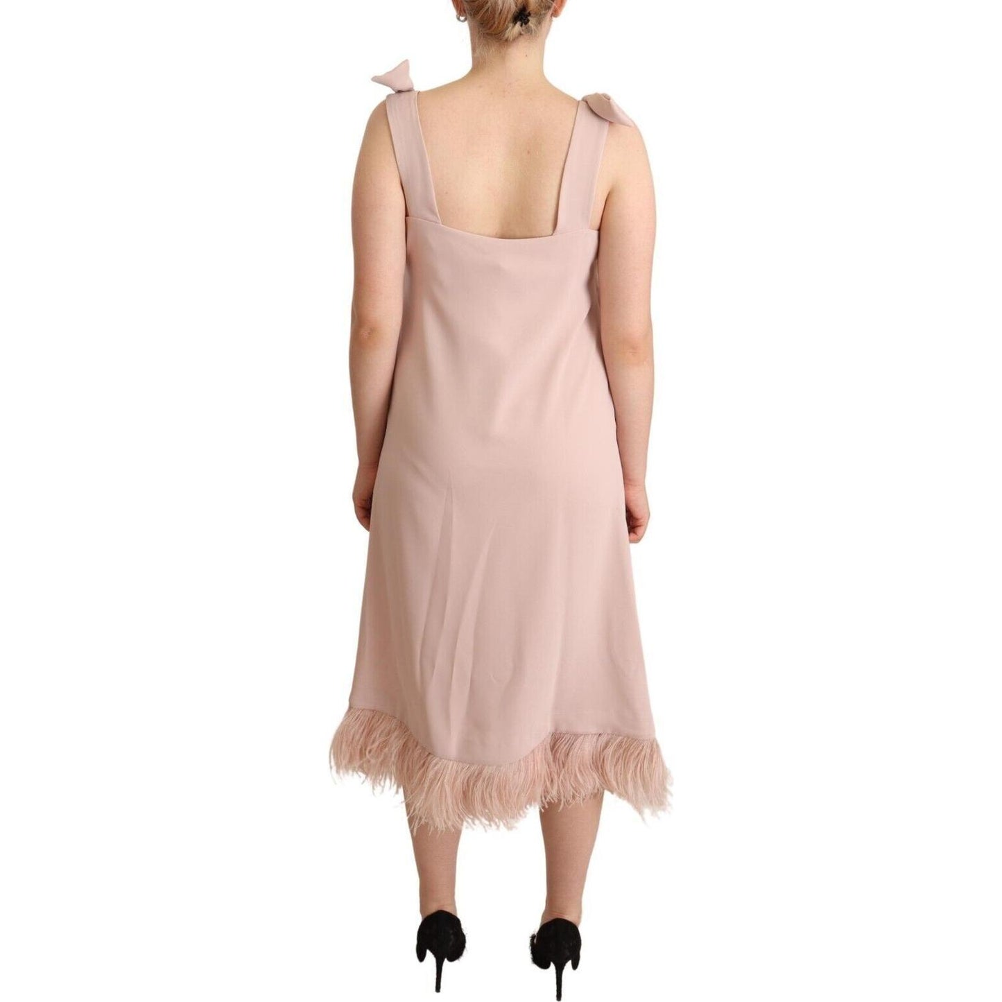 P.A.R.O.S.H. Chic Sleeveless Midi Dress with Feather Trim P.A.R.O.S.H. Tan