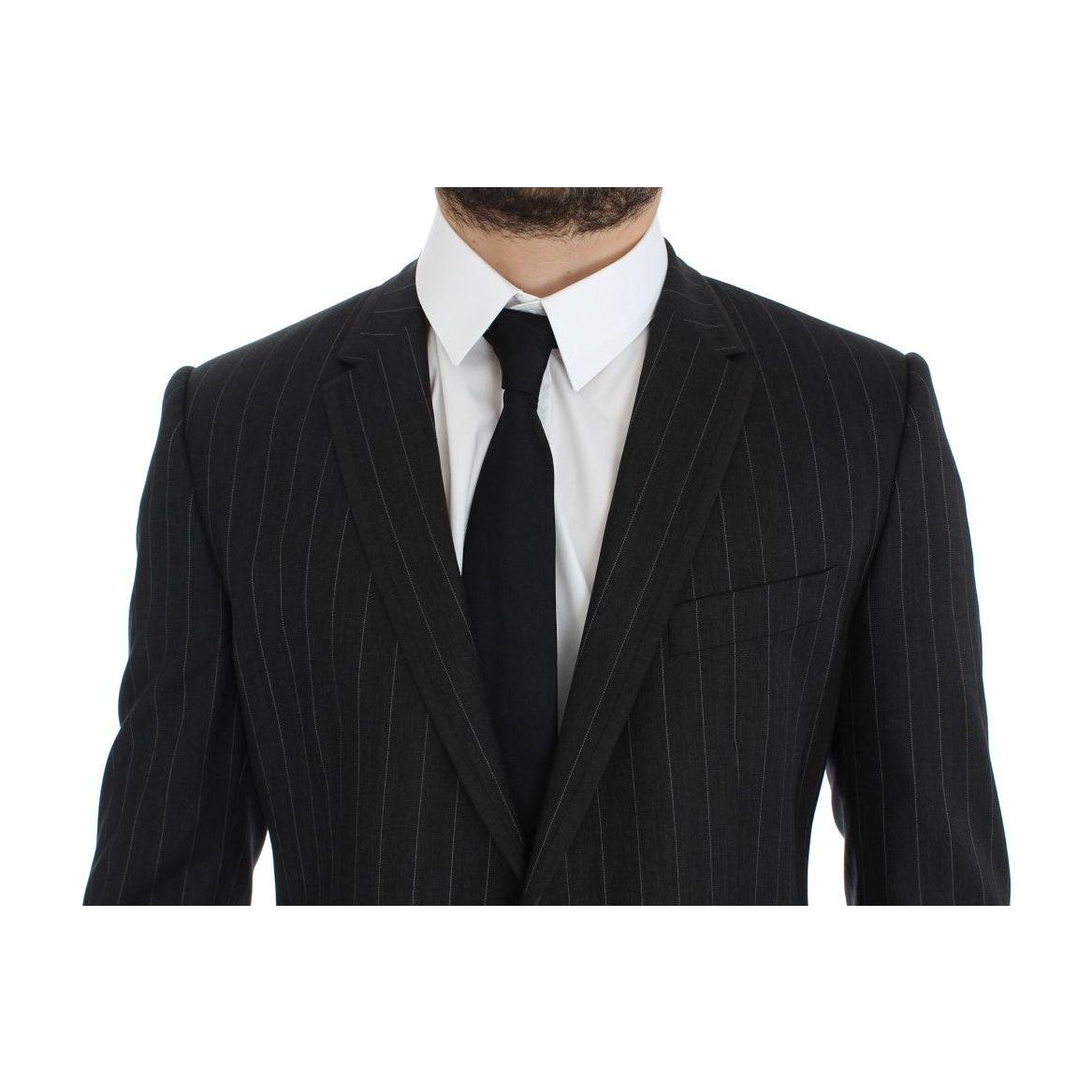 Dolce & Gabbana Chic Gray Striped Wool Blazer Jacket Dolce & Gabbana Black