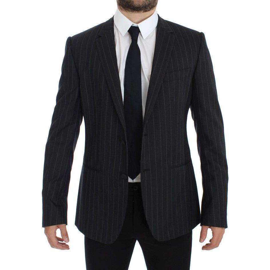 Dolce & Gabbana Chic Gray Striped Wool Blazer Jacket Dolce & Gabbana Black