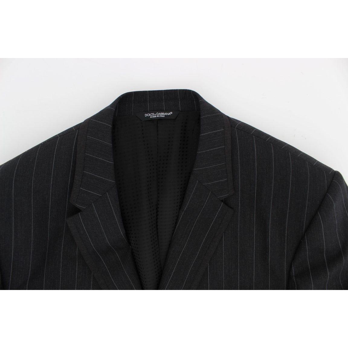 Dolce & Gabbana Chic Gray Striped Wool Blazer Jacket Dolce & Gabbana Black