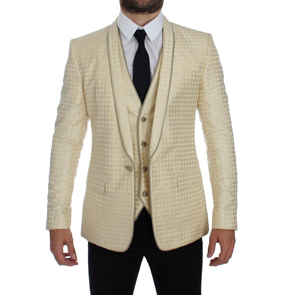 Dolce & Gabbana Sophisticated Beige Polka Dotted Blazer & Vest Dolce & Gabbana Dark Gray