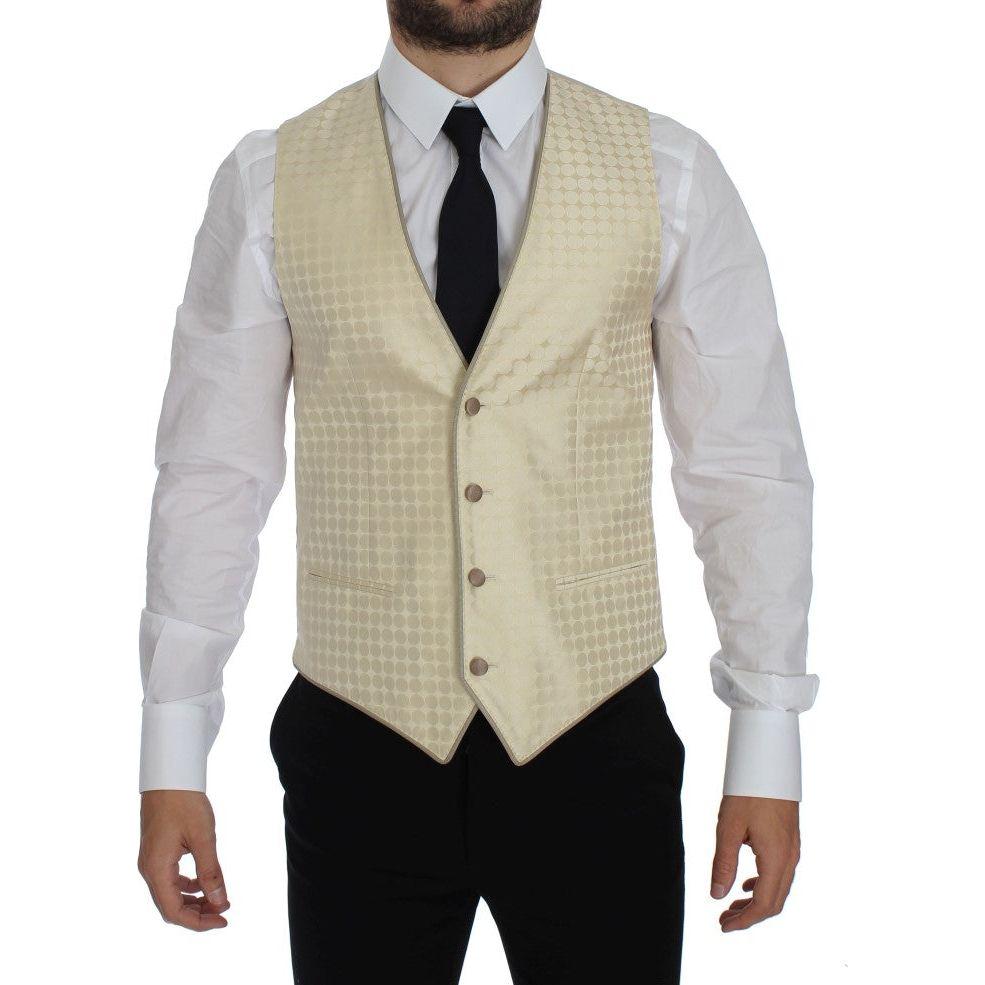 Dolce & Gabbana Sophisticated Beige Polka Dotted Blazer & Vest Dolce & Gabbana Gray