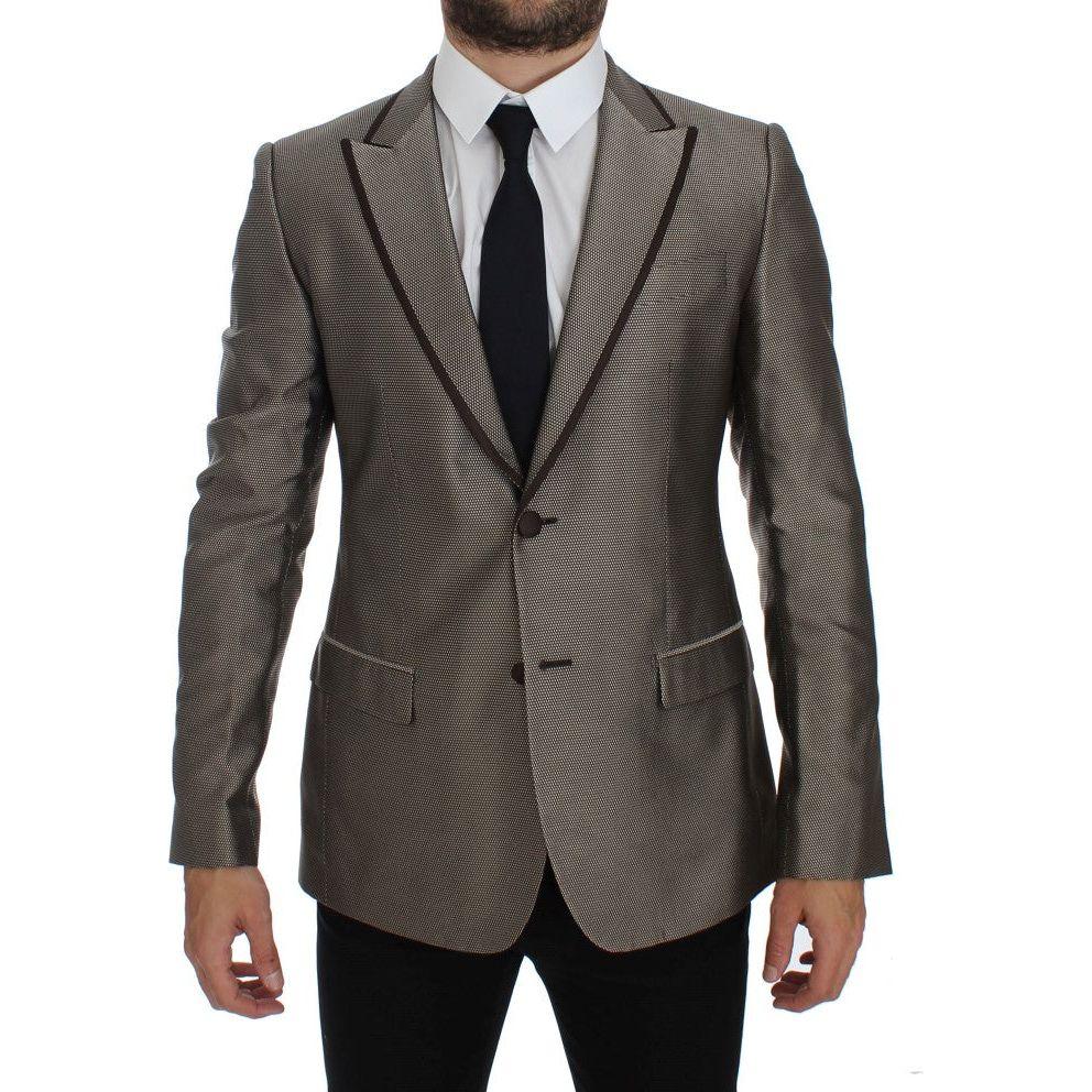 Dolce & Gabbana Elegant Brown Silk Two-Button Slim Blazer Dolce & Gabbana Dark Slate Gray