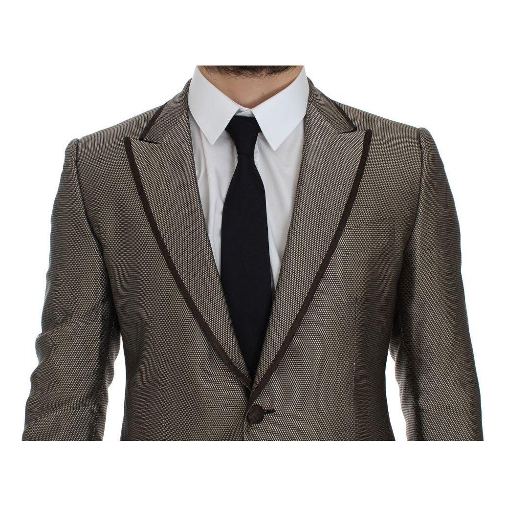 Dolce & Gabbana Elegant Brown Silk Two-Button Slim Blazer Dolce & Gabbana Dark Slate Gray