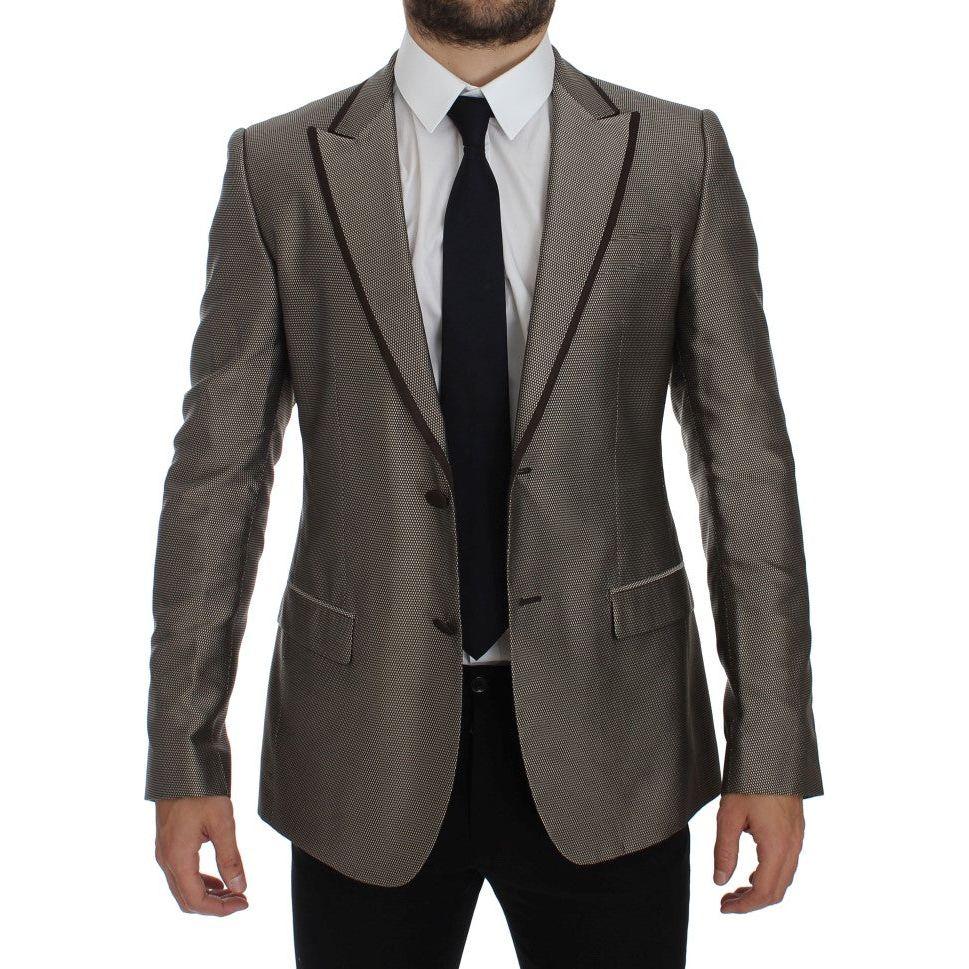 Dolce & Gabbana Elegant Brown Silk Two-Button Slim Blazer Dolce & Gabbana Dark Slate Gray