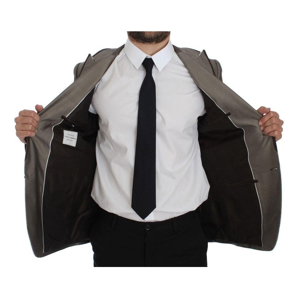 Dolce & Gabbana Elegant Brown Silk Two-Button Slim Blazer Dolce & Gabbana Gray