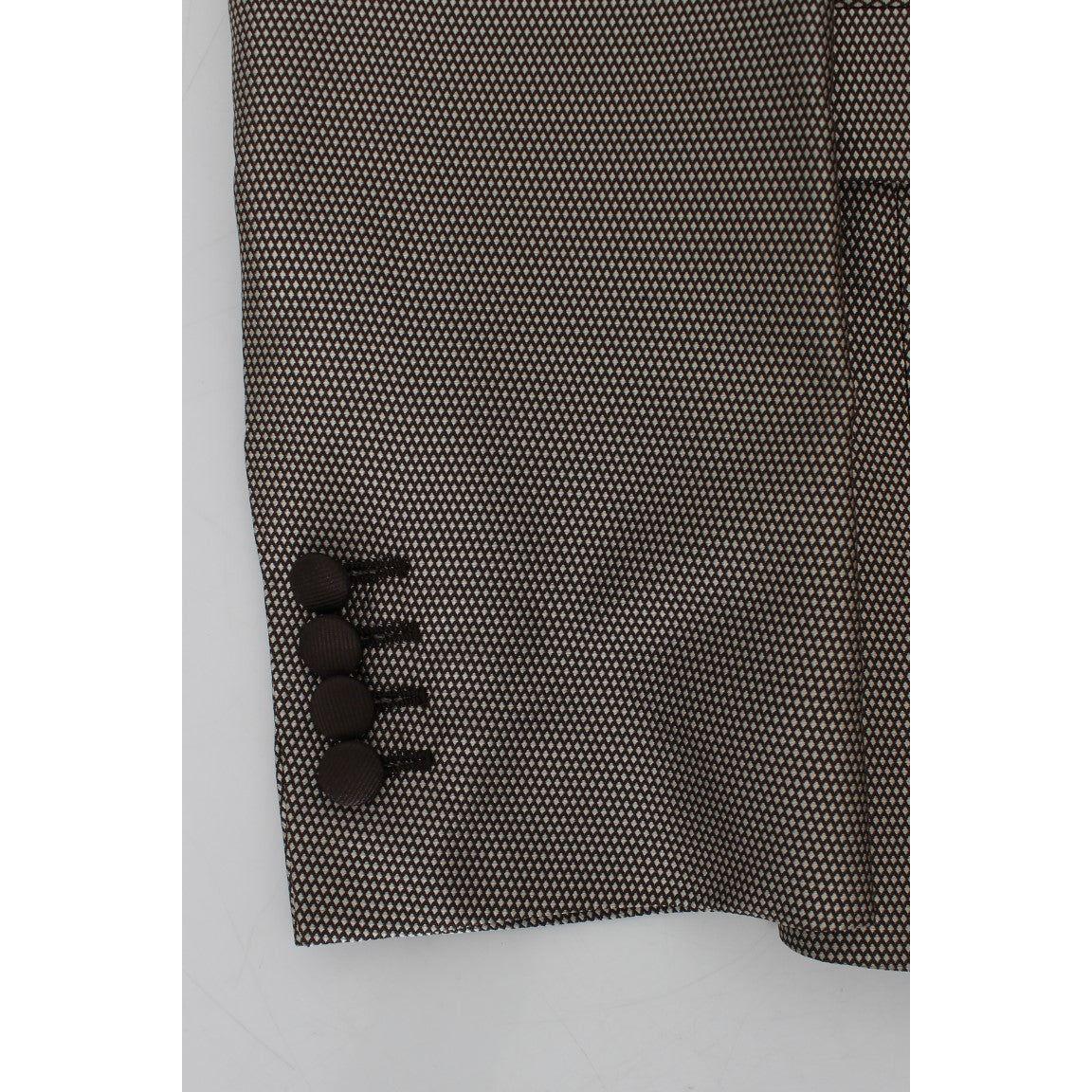 Dolce & Gabbana Elegant Brown Silk Two-Button Slim Blazer Dolce & Gabbana Gray