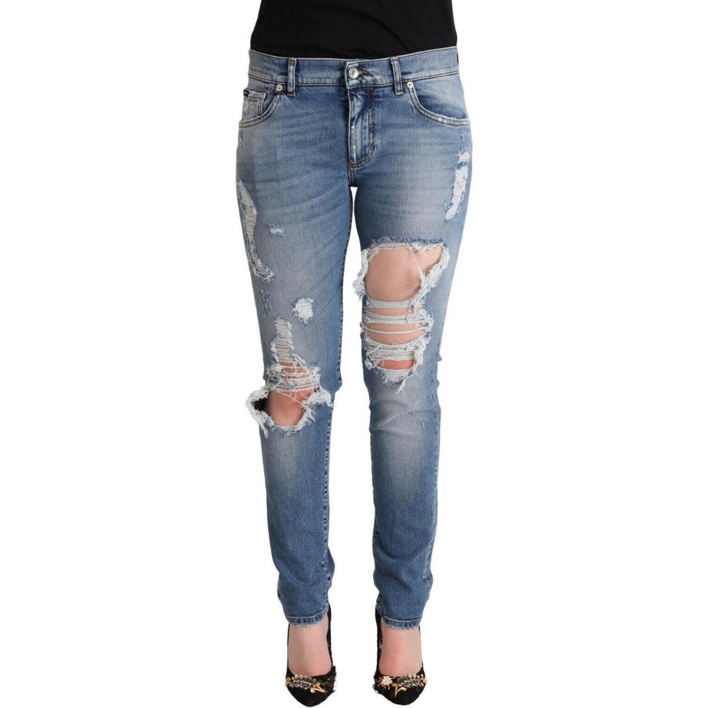 Dolce & Gabbana Chic Distressed Denim Skinny Jeans Dolce & Gabbana Dim Gray
