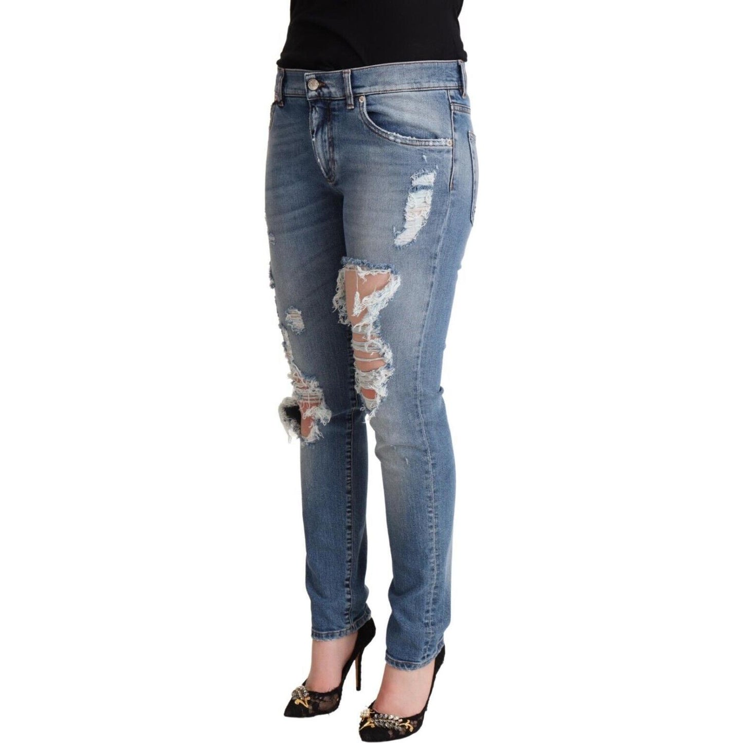 Dolce & Gabbana Chic Distressed Denim Skinny Jeans Dolce & Gabbana Dark Slate Gray