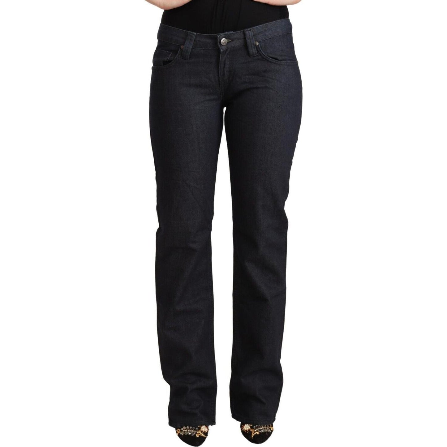 Exte Chic Dark Blue Low Waist Straight Denim Exte Black