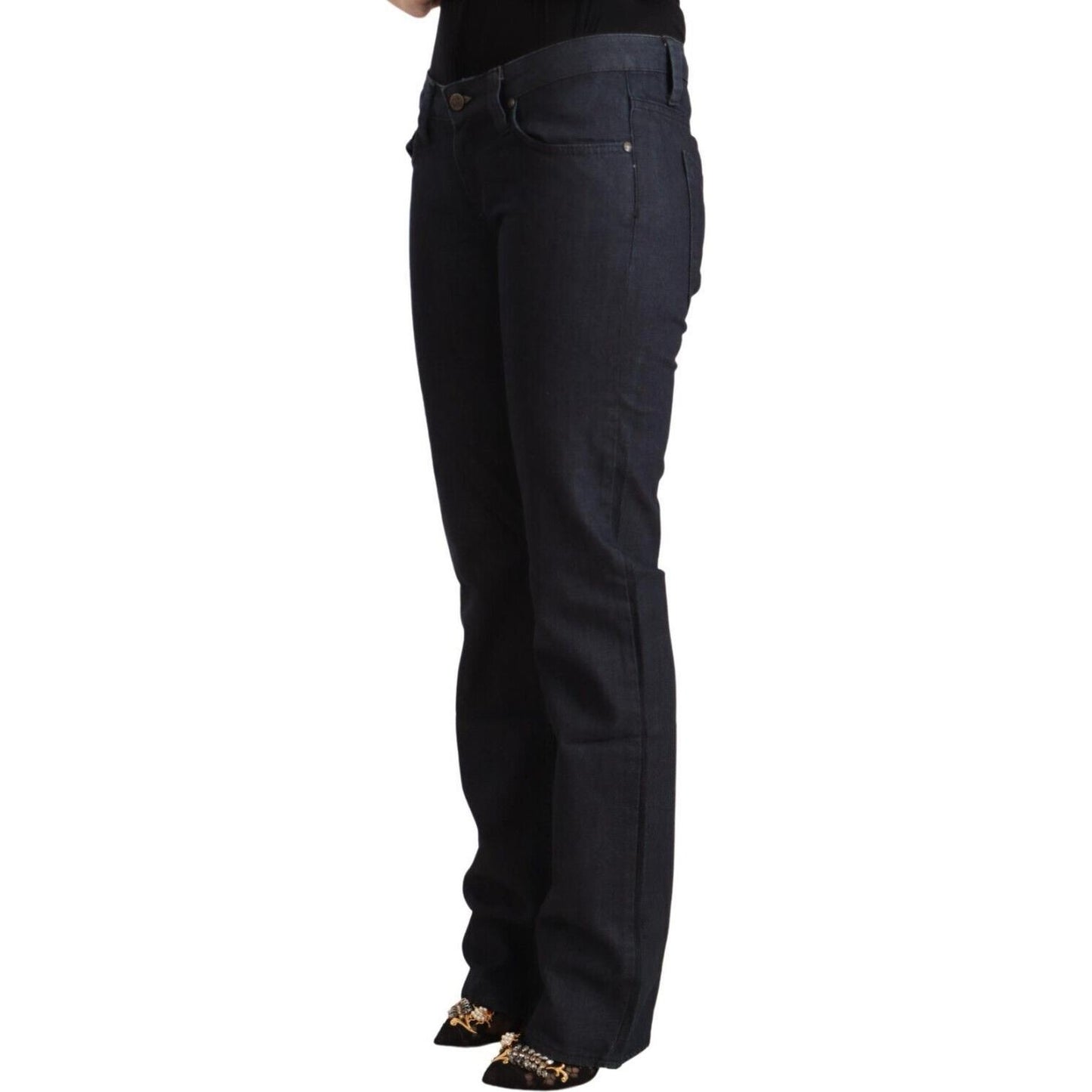 Exte Chic Dark Blue Low Waist Straight Denim Exte Black