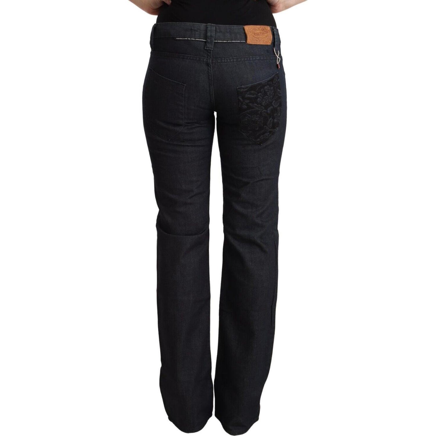 Exte Chic Dark Blue Low Waist Straight Denim Exte Black