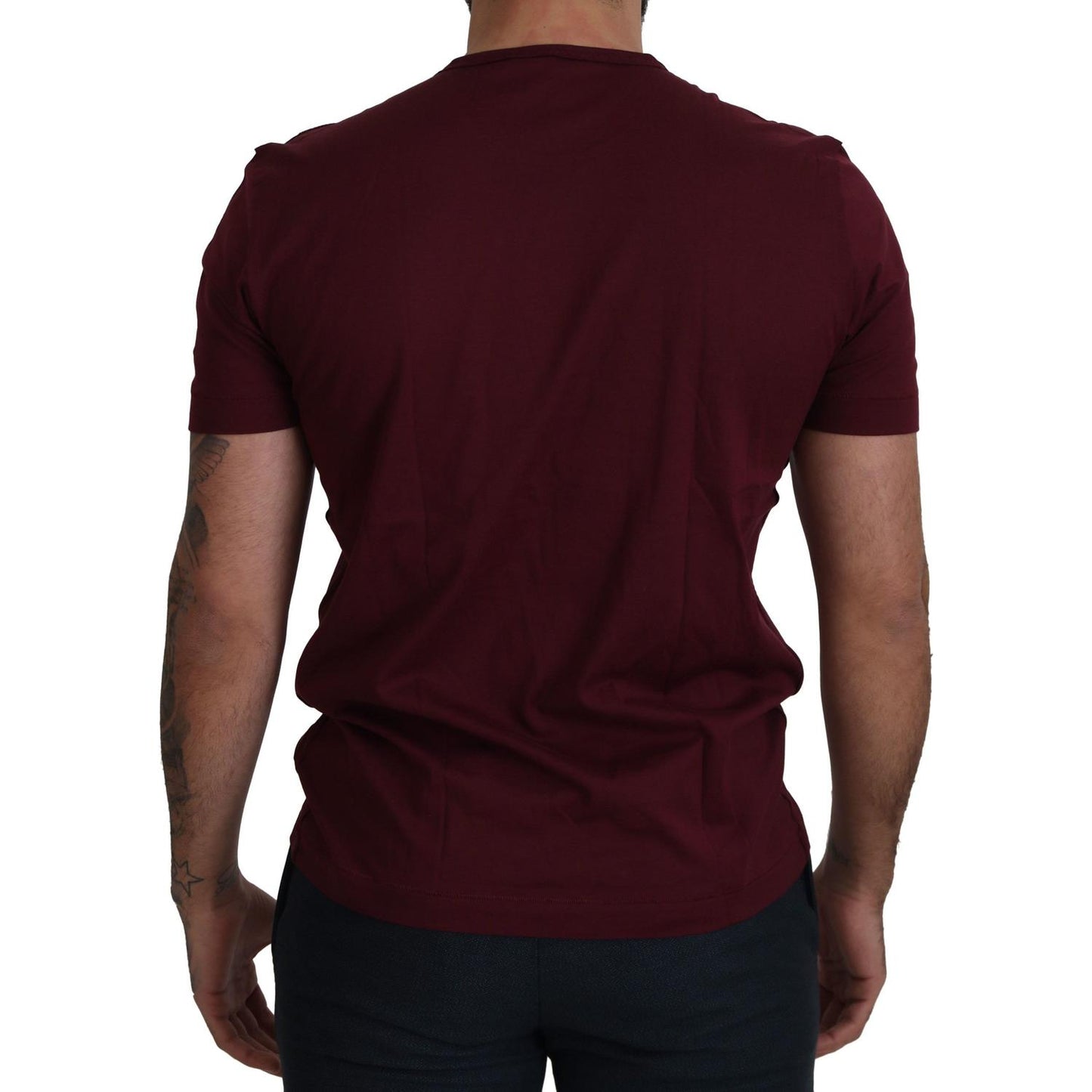 Dolce & Gabbana Elegant Bordeaux Roses Motif Crewneck Tee Dolce & Gabbana Black
