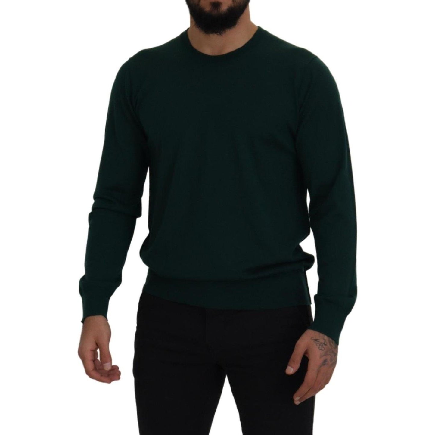 Dolce & Gabbana Elegant Green Crewneck Cashmere Sweater Dolce & Gabbana Black