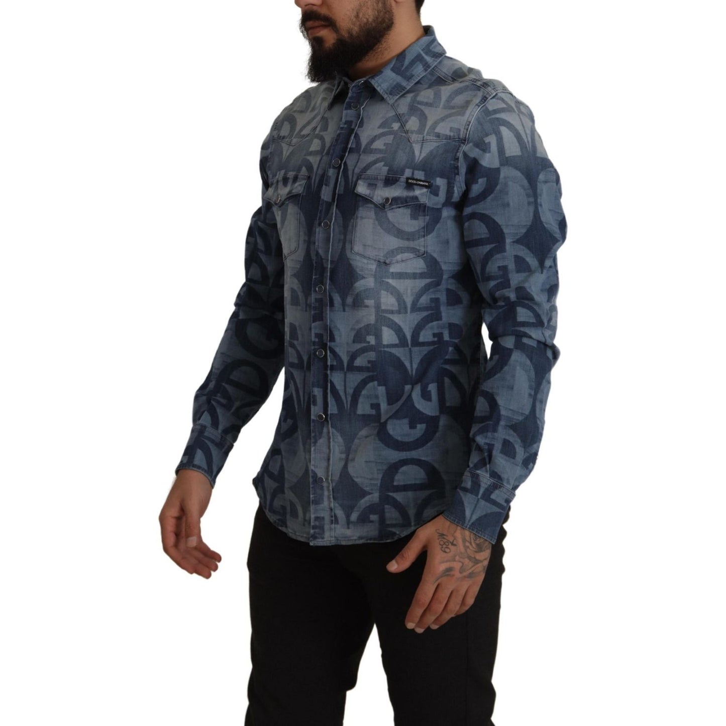 Dolce & Gabbana Elegant Slim Fit Casual Blue Men's Shirt Dolce & Gabbana Dark Slate Gray