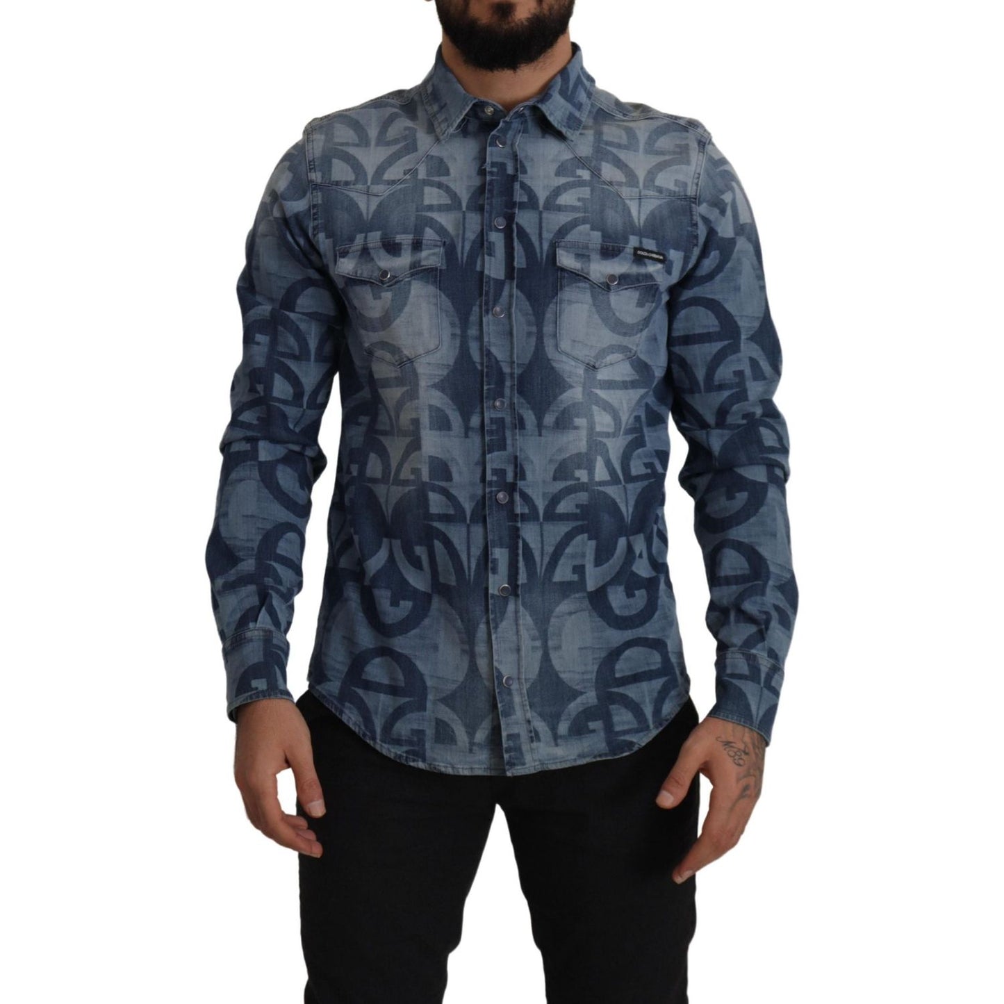 Dolce & Gabbana Elegant Slim Fit Casual Blue Men's Shirt Dolce & Gabbana Dark Slate Gray