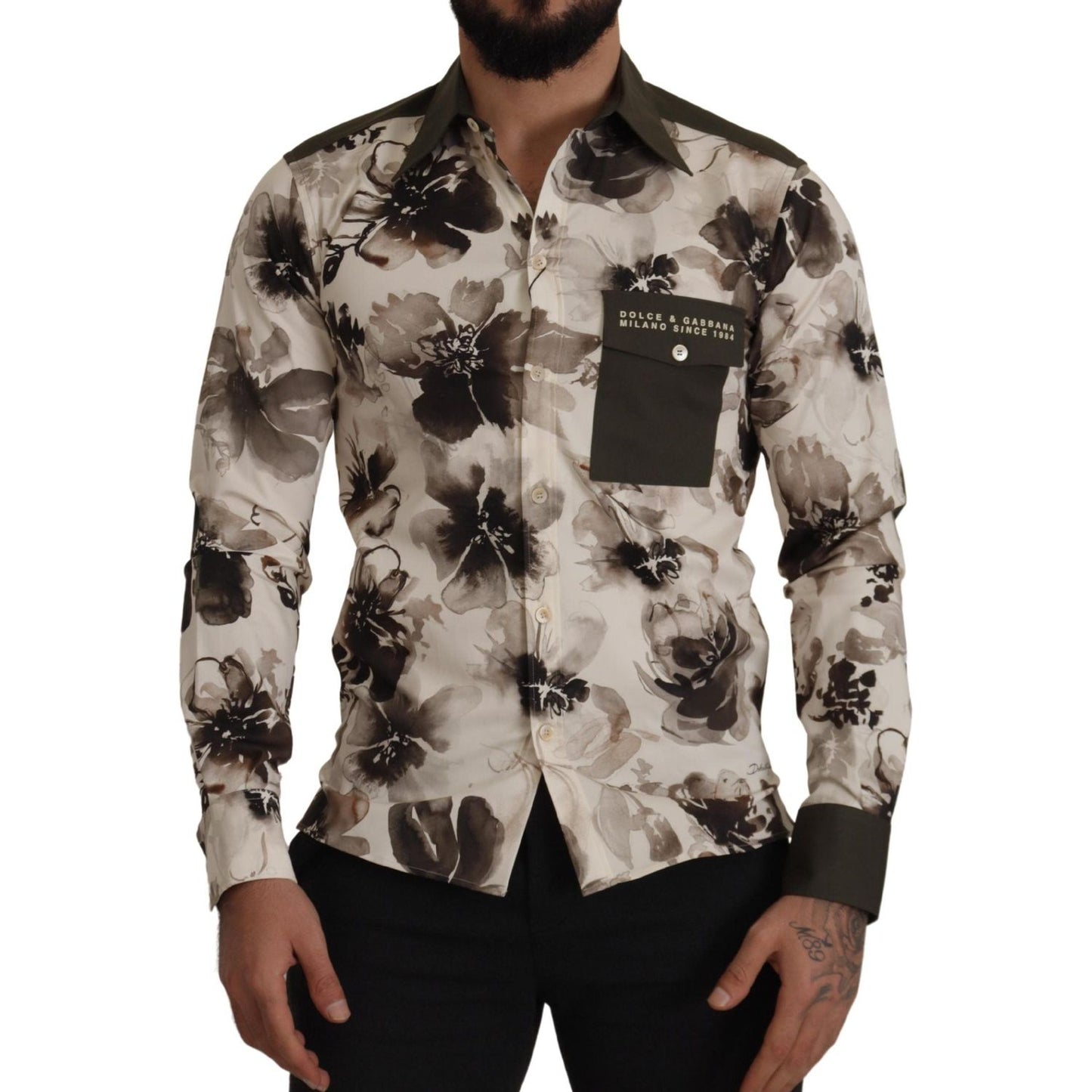 Dolce & Gabbana Floral Print Casual Cotton Shirt Dolce & Gabbana Dark Slate Gray