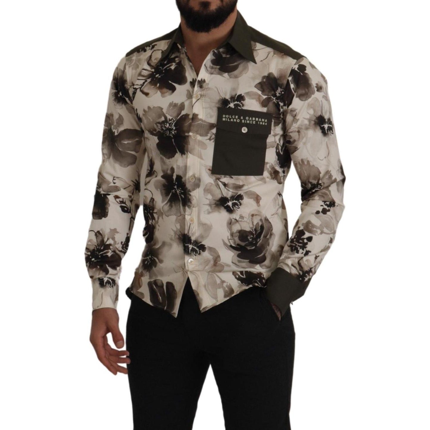 Dolce & Gabbana Floral Print Casual Cotton Shirt Dolce & Gabbana Black