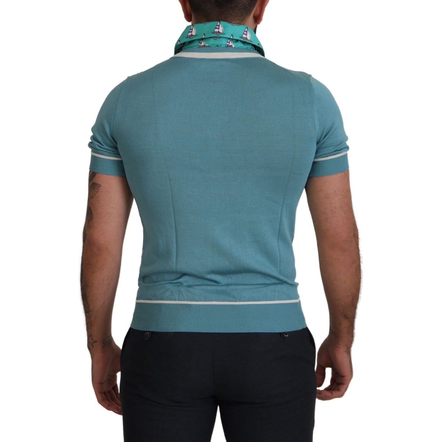 Dolce & Gabbana Elegant Silk Polo Tee with Boat Collar Print Dolce & Gabbana Dim Gray