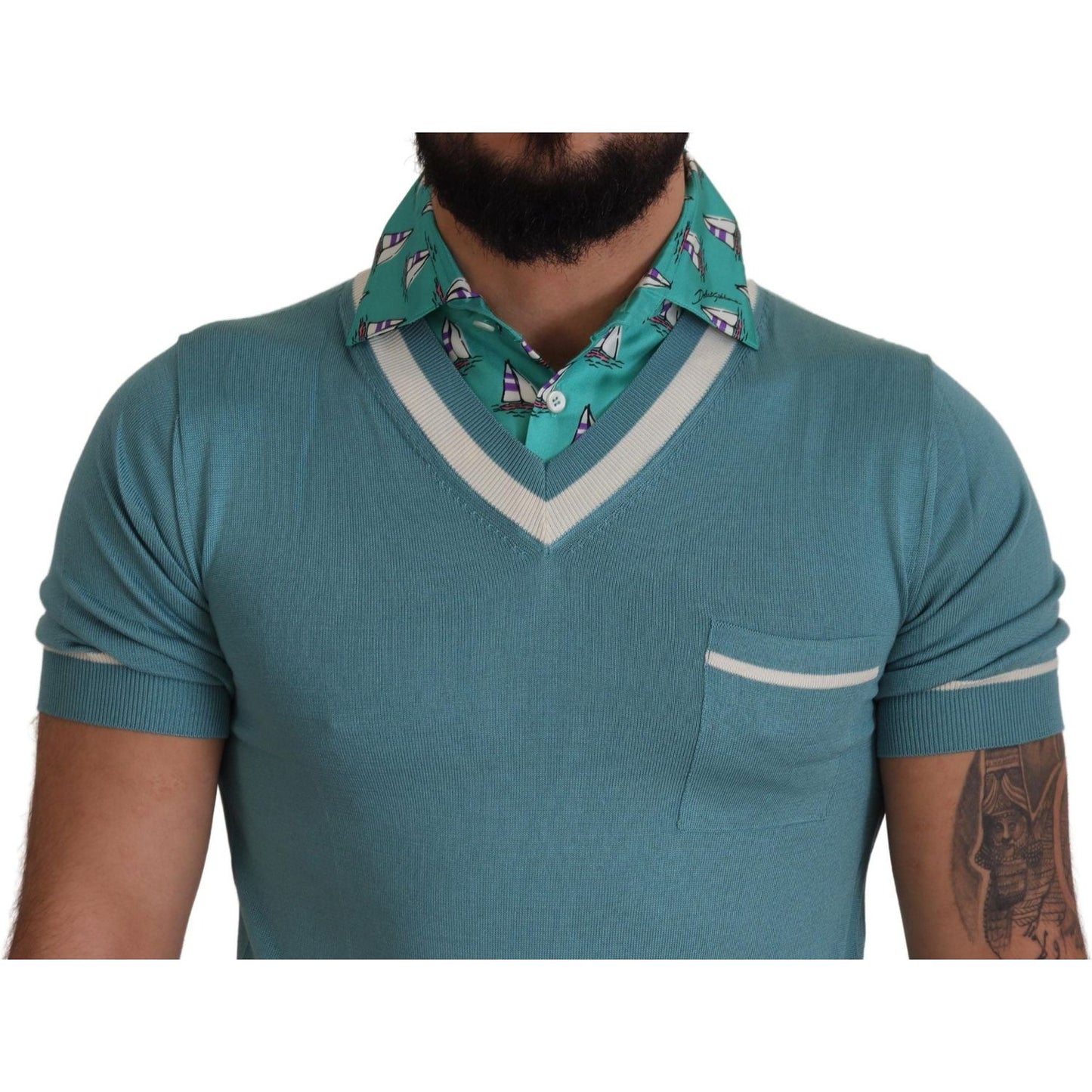 Dolce & Gabbana Elegant Silk Polo Tee with Boat Collar Print Dolce & Gabbana Dim Gray