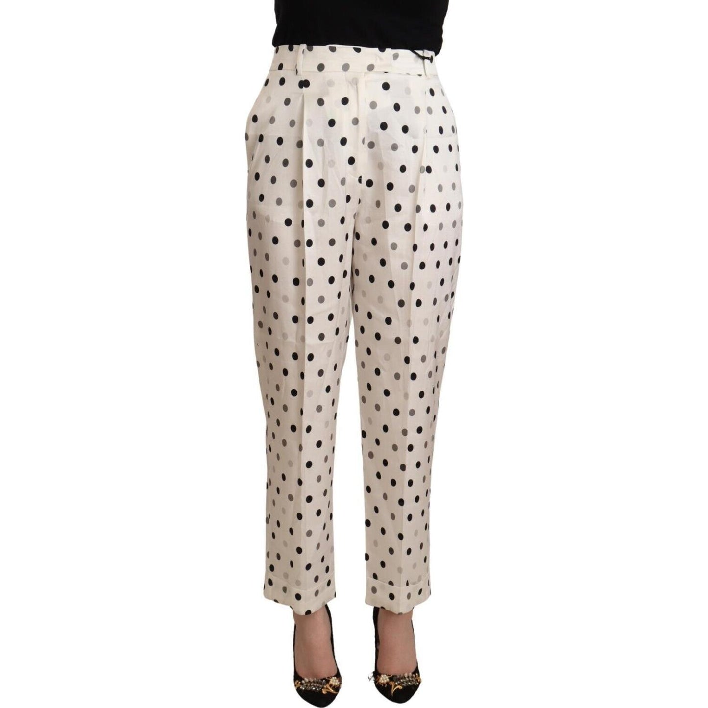 Ermanno Scervino Chic High Waist Polka Dotted Tapered Pants Ermanno Scervino Gray