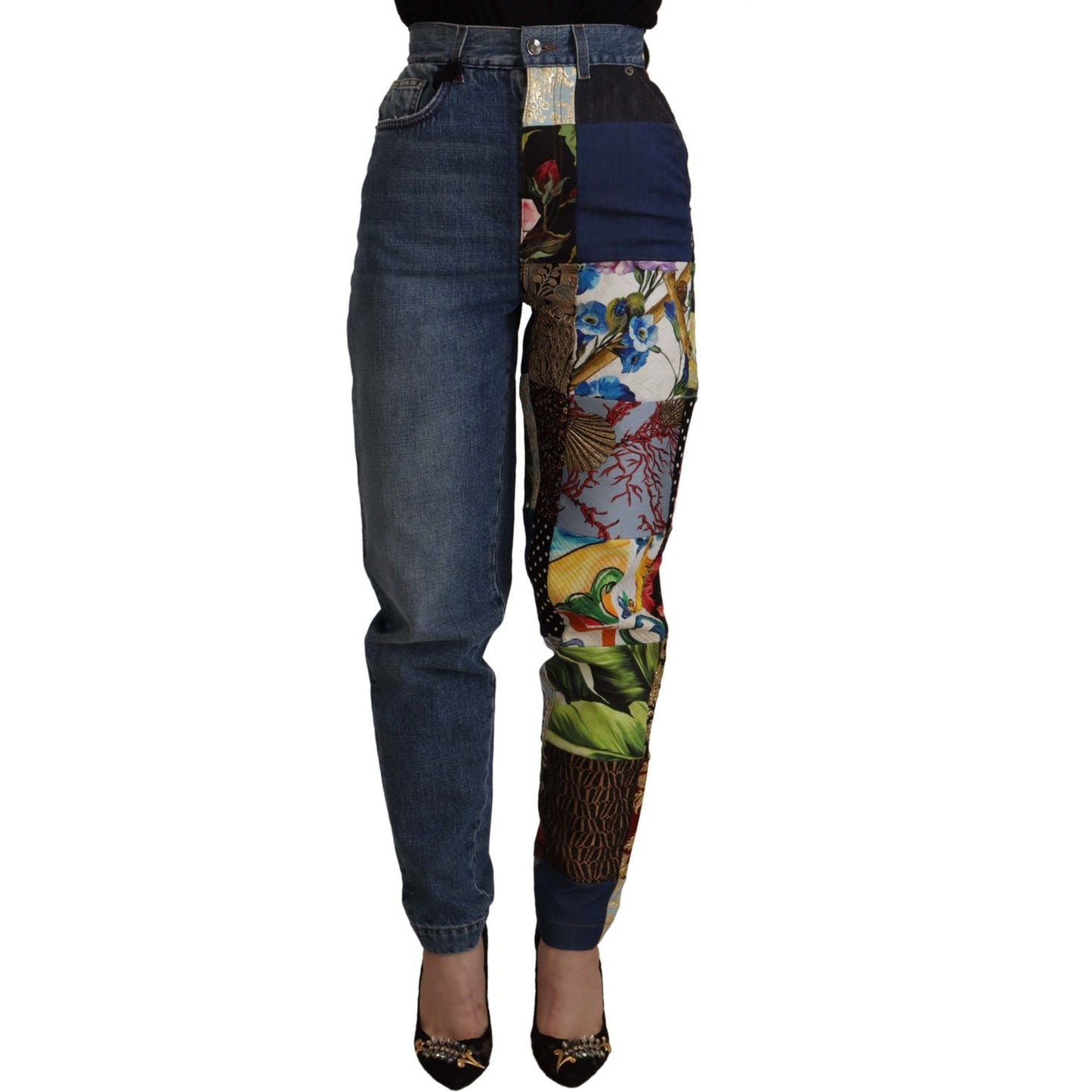 Dolce & Gabbana Patchwork Jacquard Denim Relaxed Jeans Dolce & Gabbana Dark Slate Gray