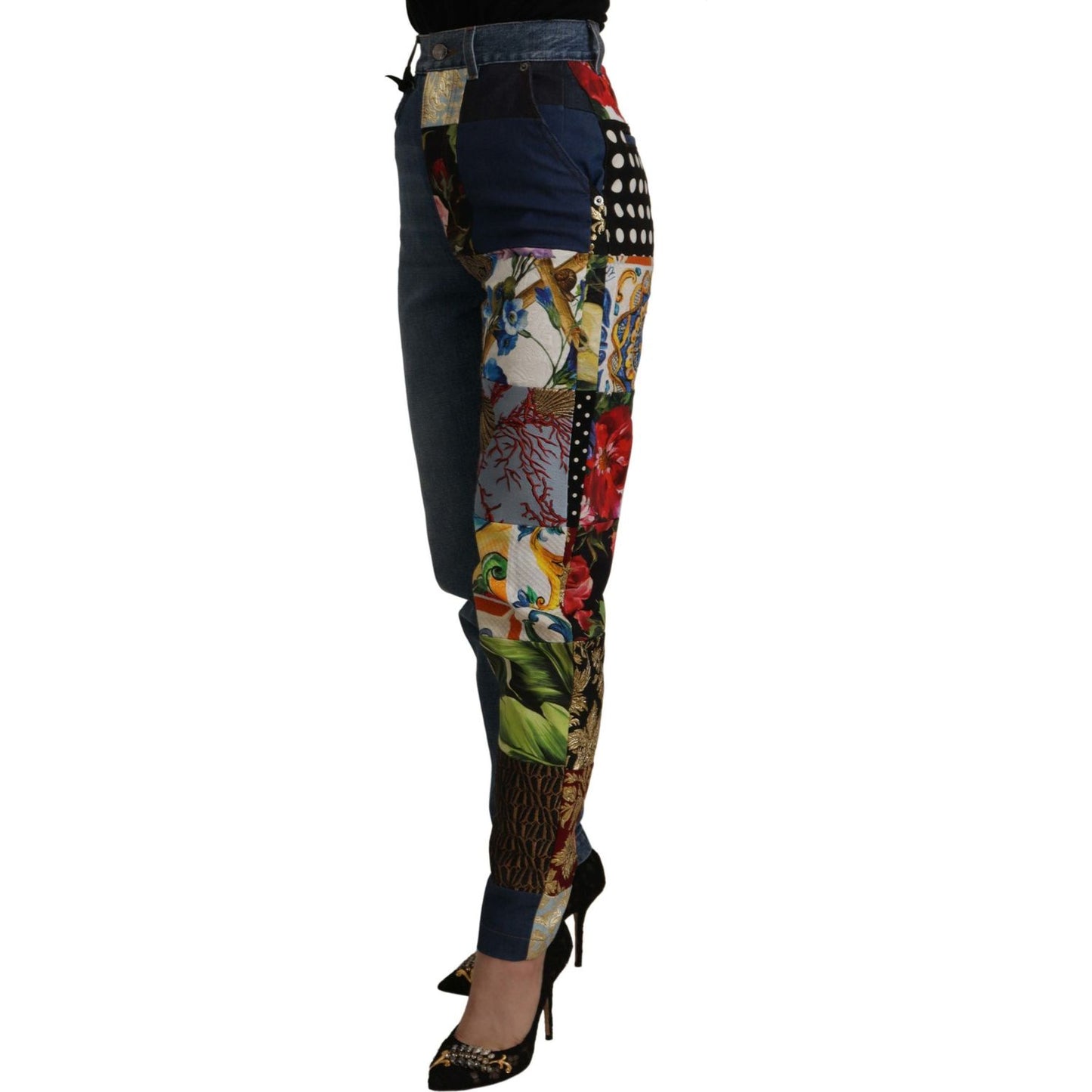 Dolce & Gabbana Patchwork Jacquard Denim Relaxed Jeans Dolce & Gabbana Black