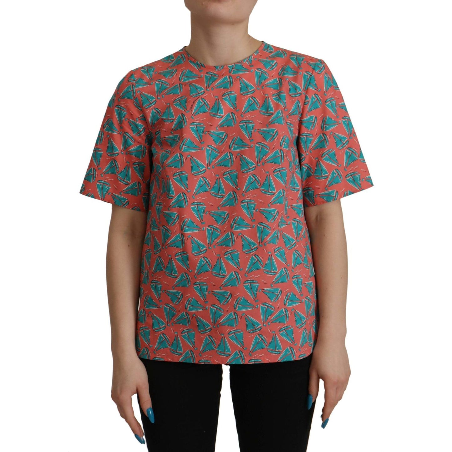 Dolce & Gabbana Chic Pink Sailboat Print Cotton Top Dolce & Gabbana Dim Gray