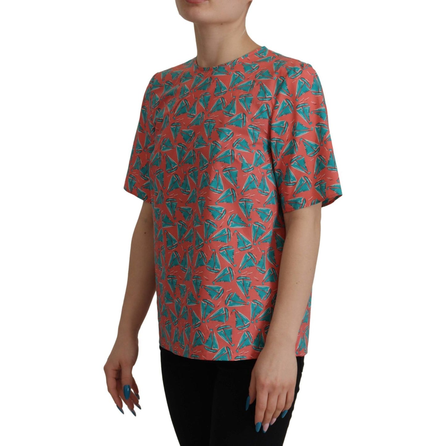 Dolce & Gabbana Chic Pink Sailboat Print Cotton Top Dolce & Gabbana Dim Gray