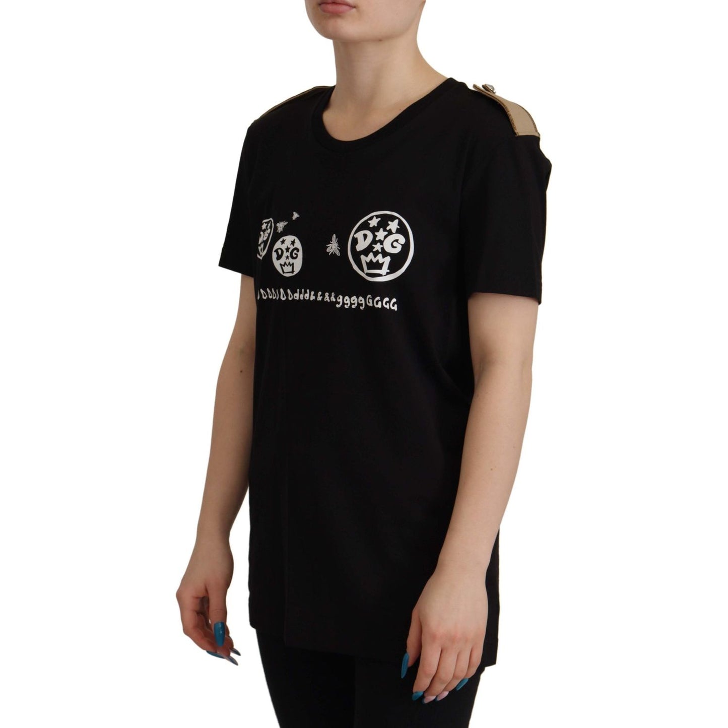 Dolce & Gabbana Black Logo Motive Crewneck Cotton T-shirt TSH7846- 40