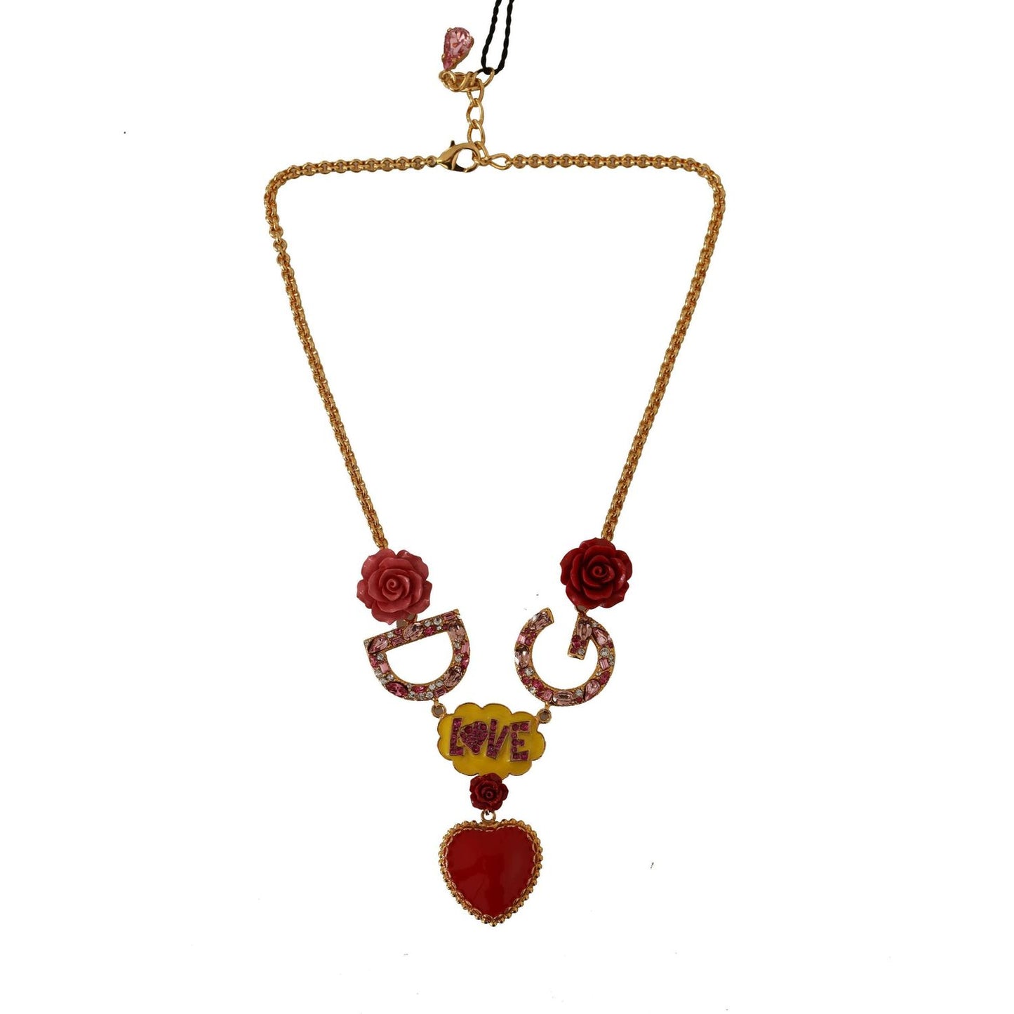 Dolce & Gabbana Glamorous Gold Crystal Charm Necklace Necklace Dolce & Gabbana Saddle Brown