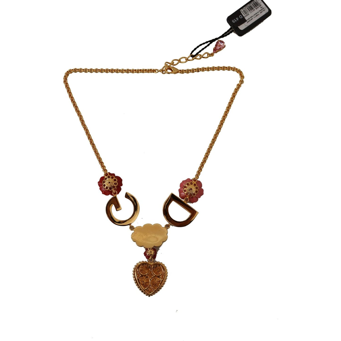 Dolce & Gabbana Glamorous Gold Crystal Charm Necklace Necklace Dolce & Gabbana Sienna