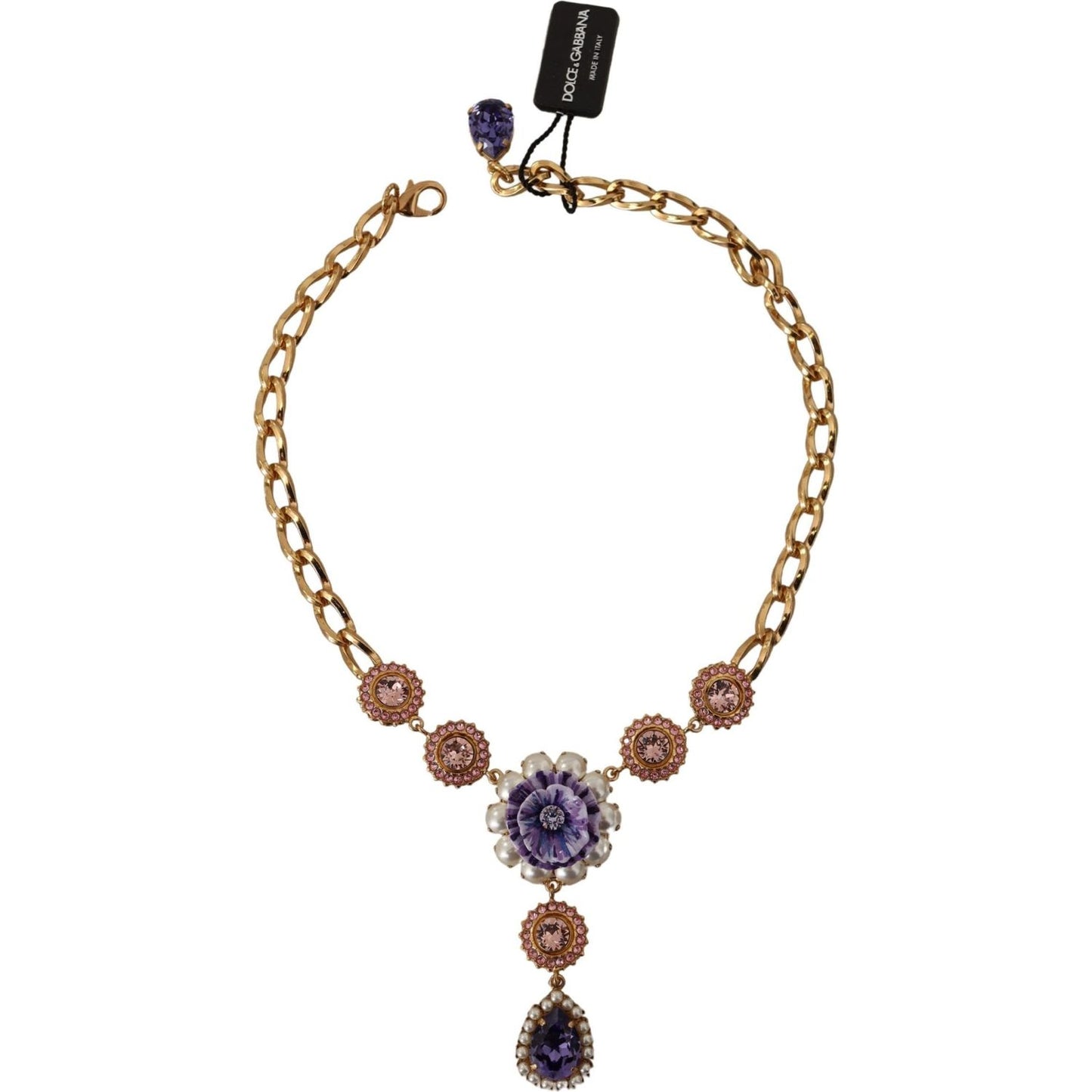 Dolce & Gabbana Elegant Floral Crystal Statement Necklace Necklace Dolce & Gabbana Dim Gray
