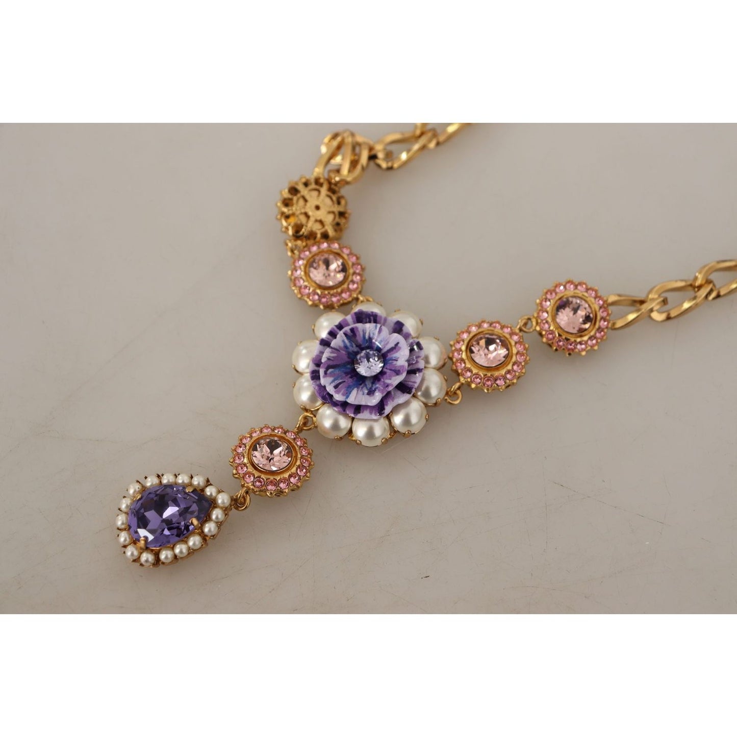 Dolce & Gabbana Elegant Floral Crystal Statement Necklace Necklace Dolce & Gabbana Dark Gray