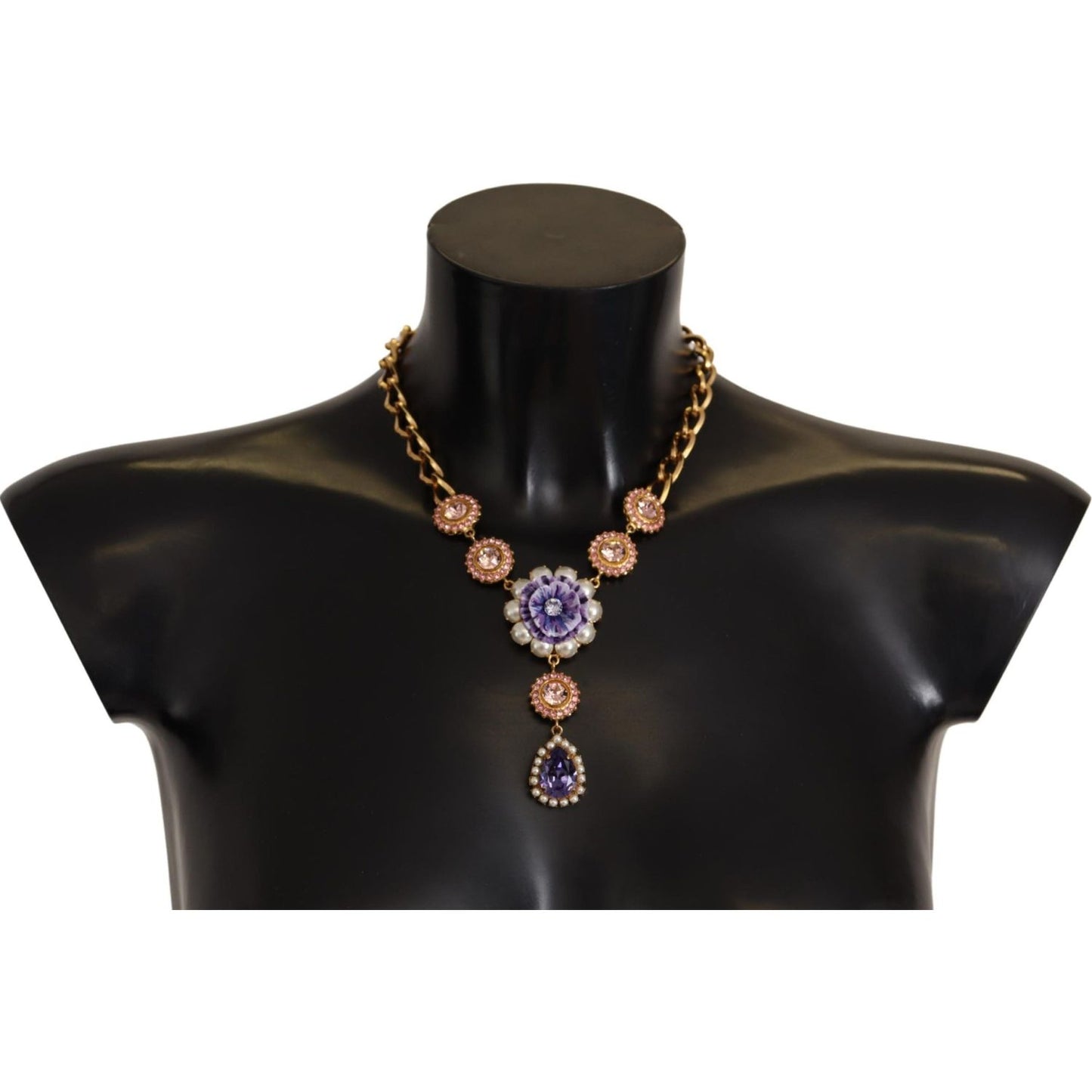 Dolce & Gabbana Elegant Floral Crystal Statement Necklace Necklace Dolce & Gabbana Black