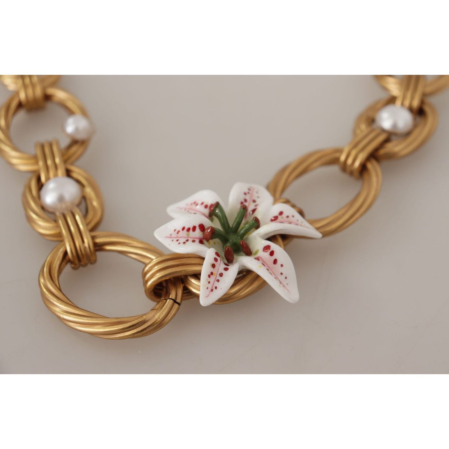 Dolce & Gabbana Elegant Gold Lilly Flower Pendant Necklace Necklace Dolce & Gabbana Rosy Brown