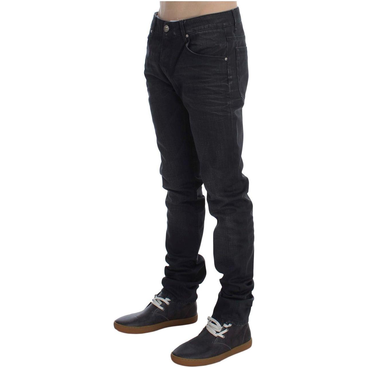 Acht Sleek Gray Slim Fit Italian Mens Jeans Acht Dark Slate Gray