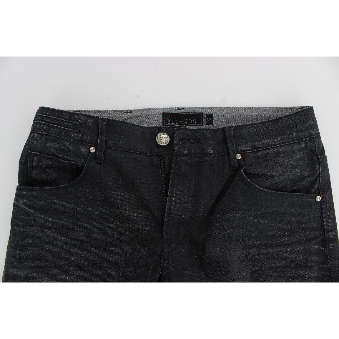 Acht Sleek Gray Slim Fit Italian Mens Jeans Acht Black
