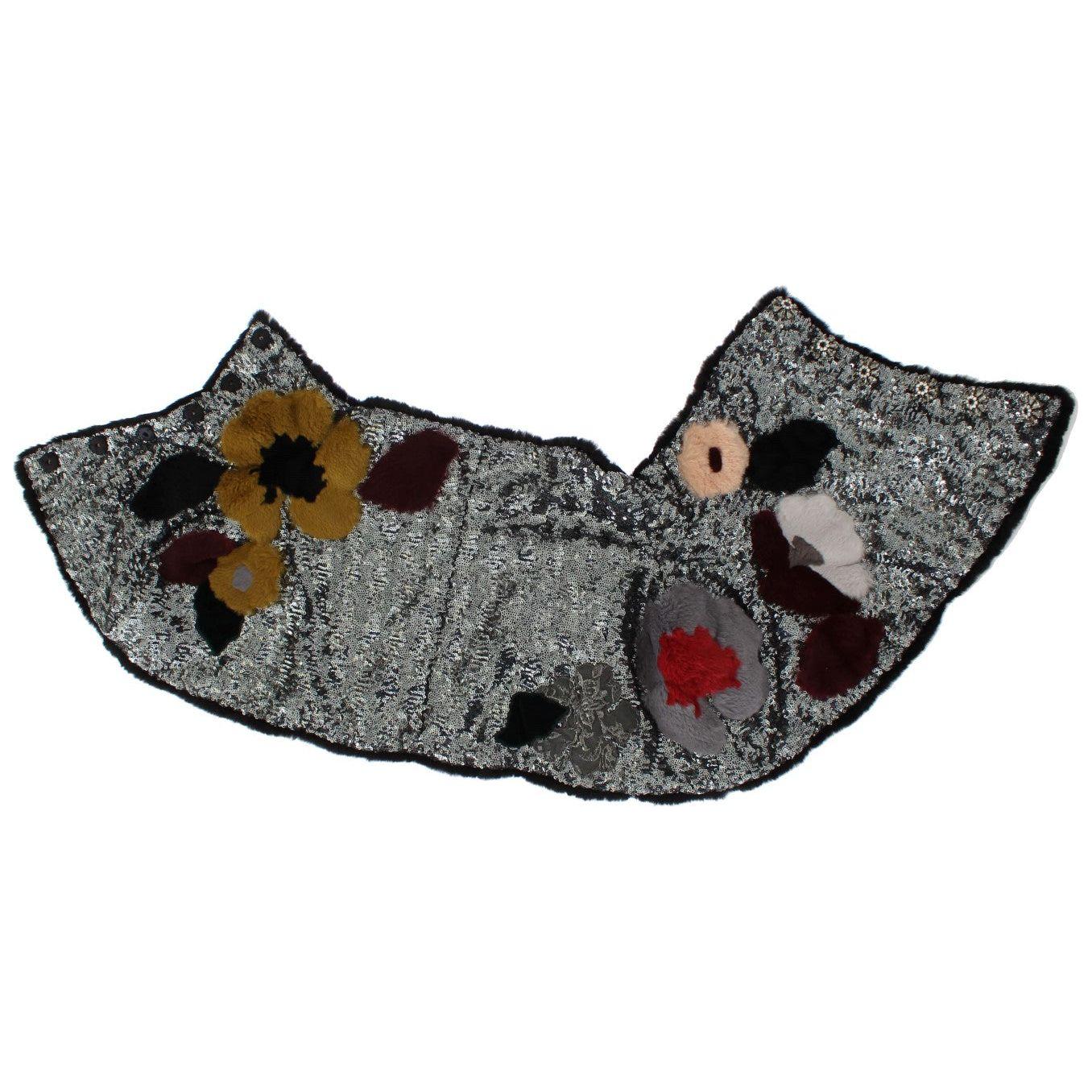 Dolce & Gabbana Elegant Floral Sequined Fur Scarf Dolce & Gabbana Dark Slate Gray