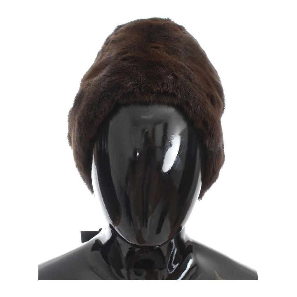 Dolce & Gabbana Luxurious Brown Weasel Fur Beanie Beanie Hat Dolce & Gabbana Dark Slate Gray
