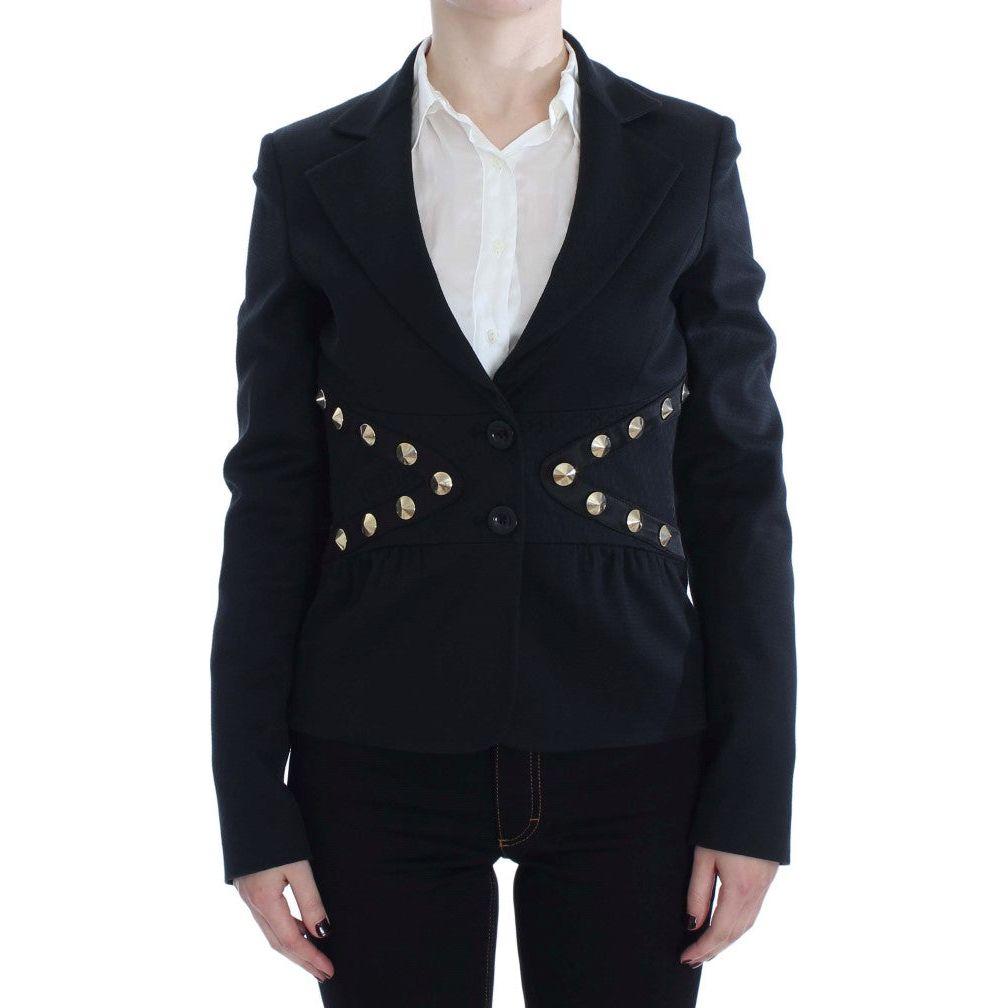 Exte Chic Black Stretch Blazer with Gold Button Detail Blazer Jacket Exte Black